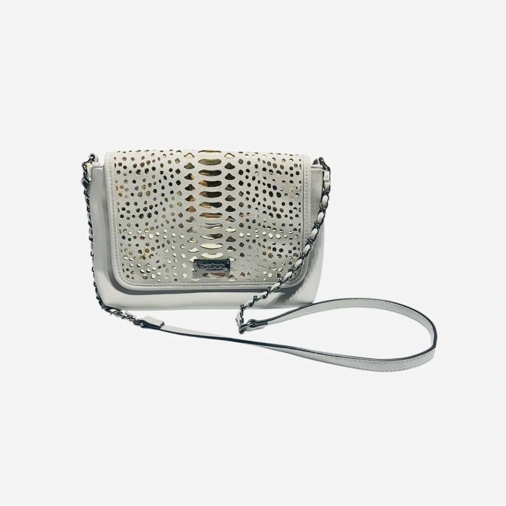 bebe Women’s Chain Crossbody Bag Purse Grey/ Gold - Picture 3 of 12